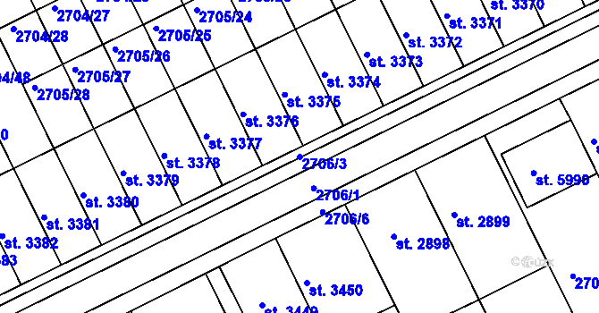 Parcela st. 2706/3 v KÚ Kroměříž, Katastrální mapa