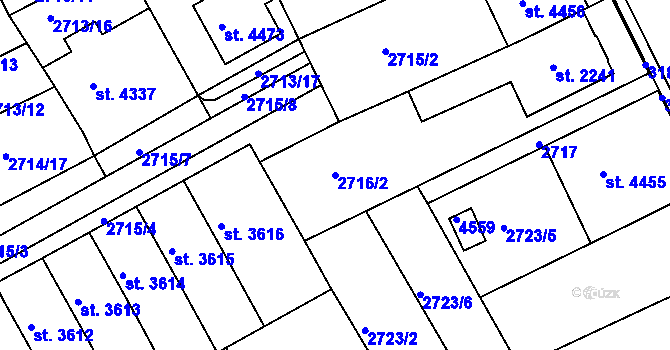 Parcela st. 2716/2 v KÚ Kroměříž, Katastrální mapa