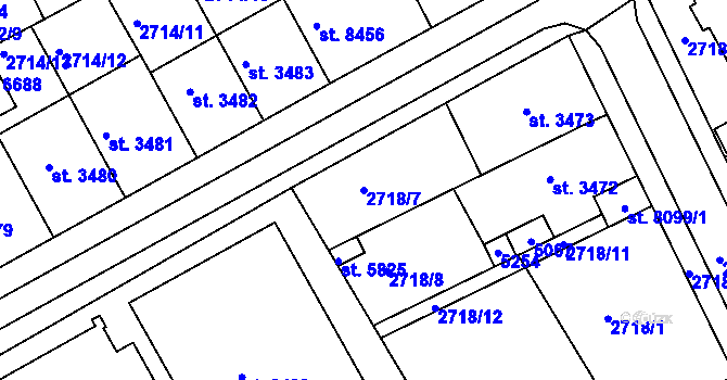 Parcela st. 2718/7 v KÚ Kroměříž, Katastrální mapa