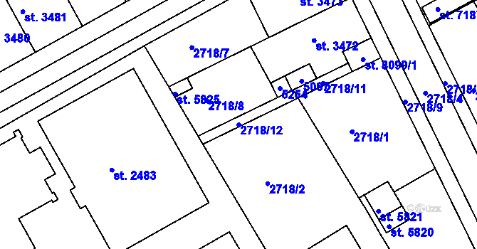 Parcela st. 2718/12 v KÚ Kroměříž, Katastrální mapa