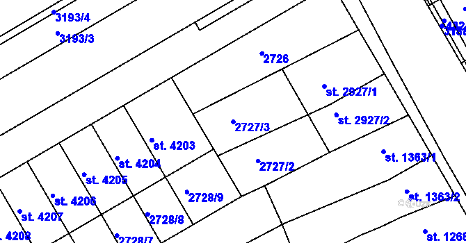 Parcela st. 2727/3 v KÚ Kroměříž, Katastrální mapa