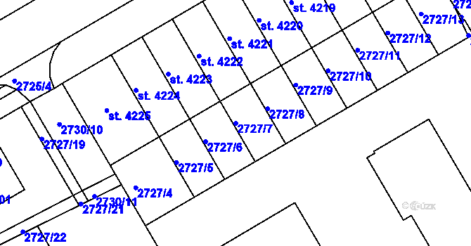Parcela st. 2727/7 v KÚ Kroměříž, Katastrální mapa
