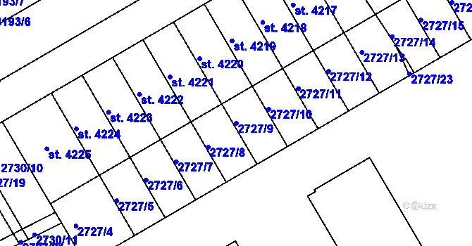 Parcela st. 2727/9 v KÚ Kroměříž, Katastrální mapa