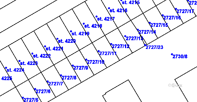 Parcela st. 2727/11 v KÚ Kroměříž, Katastrální mapa