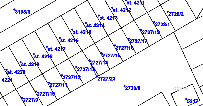 Parcela st. 2727/15 v KÚ Kroměříž, Katastrální mapa