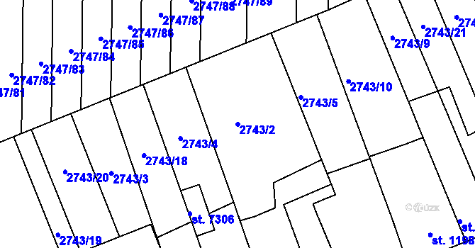 Parcela st. 2743/2 v KÚ Kroměříž, Katastrální mapa
