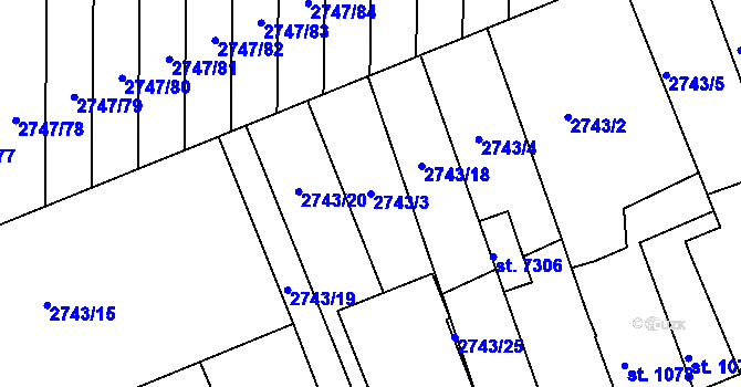 Parcela st. 2743/3 v KÚ Kroměříž, Katastrální mapa