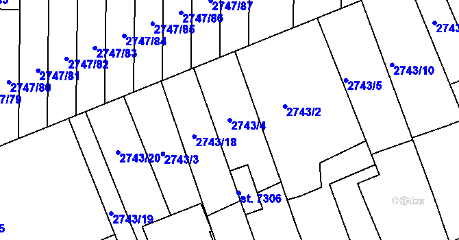 Parcela st. 2743/4 v KÚ Kroměříž, Katastrální mapa