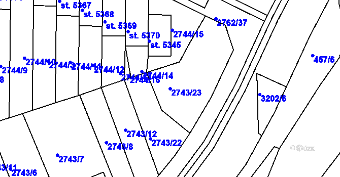 Parcela st. 2743/23 v KÚ Kroměříž, Katastrální mapa