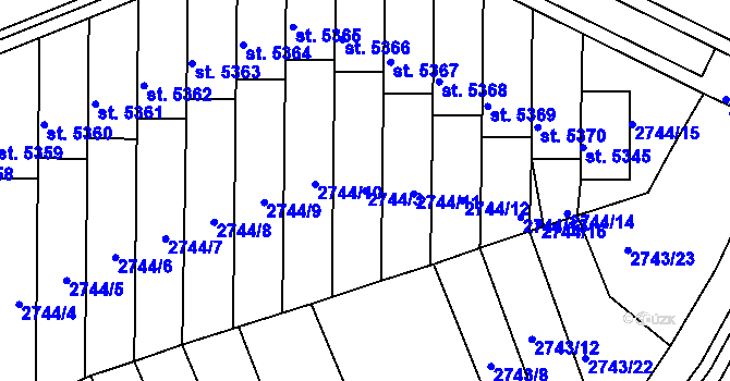 Parcela st. 2744/3 v KÚ Kroměříž, Katastrální mapa