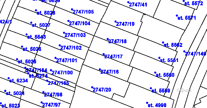 Parcela st. 2747/17 v KÚ Kroměříž, Katastrální mapa