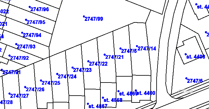 Parcela st. 2747/21 v KÚ Kroměříž, Katastrální mapa