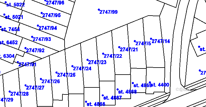 Parcela st. 2747/22 v KÚ Kroměříž, Katastrální mapa