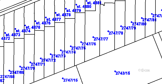 Parcela st. 2747/76 v KÚ Kroměříž, Katastrální mapa