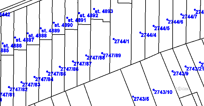 Parcela st. 2747/89 v KÚ Kroměříž, Katastrální mapa