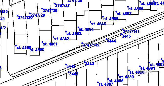 Parcela st. 2747/142 v KÚ Kroměříž, Katastrální mapa