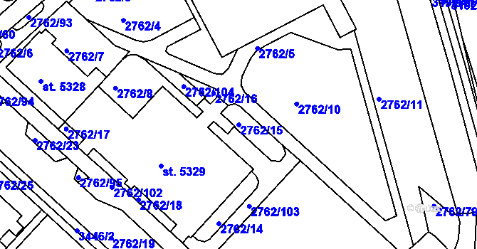 Parcela st. 2762/15 v KÚ Kroměříž, Katastrální mapa