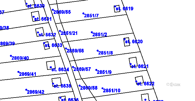 Parcela st. 2851/8 v KÚ Kroměříž, Katastrální mapa
