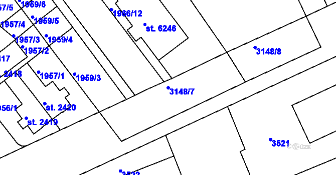Parcela st. 3148/7 v KÚ Kroměříž, Katastrální mapa