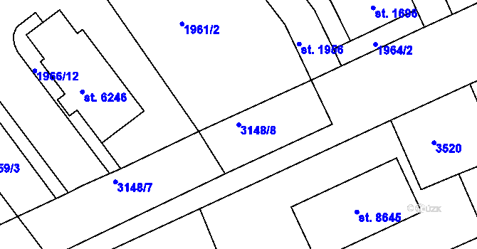Parcela st. 3148/8 v KÚ Kroměříž, Katastrální mapa