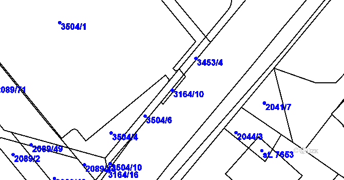 Parcela st. 3164/10 v KÚ Kroměříž, Katastrální mapa