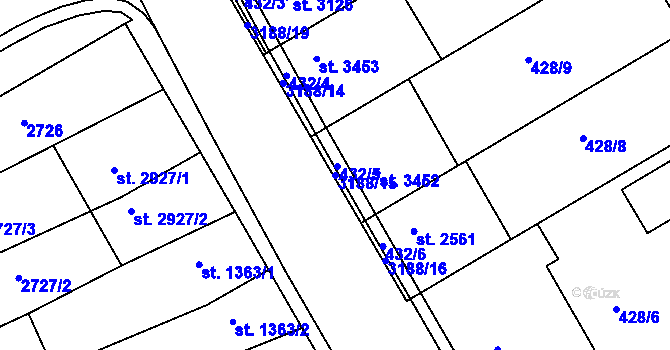 Parcela st. 3188/15 v KÚ Kroměříž, Katastrální mapa