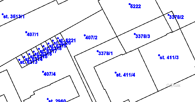 Parcela st. 3378/1 v KÚ Kroměříž, Katastrální mapa