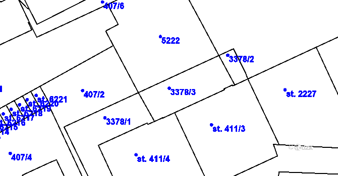 Parcela st. 3378/3 v KÚ Kroměříž, Katastrální mapa