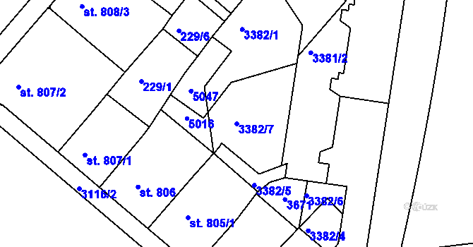 Parcela st. 3382/7 v KÚ Kroměříž, Katastrální mapa