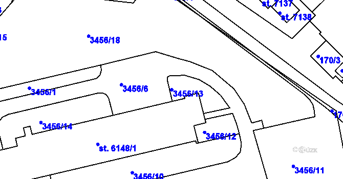 Parcela st. 3456/13 v KÚ Kroměříž, Katastrální mapa