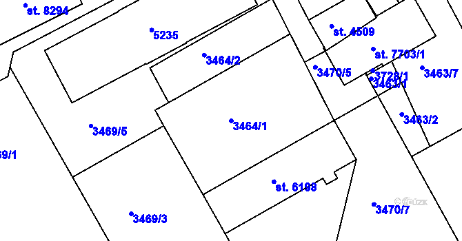 Parcela st. 3464/1 v KÚ Kroměříž, Katastrální mapa
