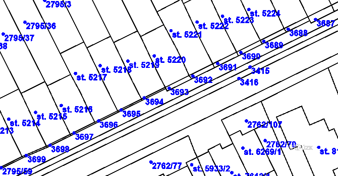 Parcela st. 3693 v KÚ Kroměříž, Katastrální mapa