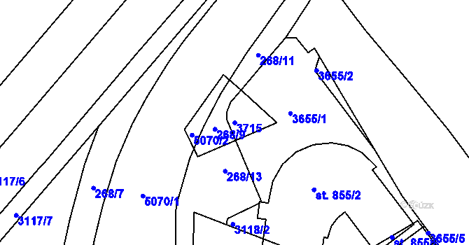 Parcela st. 3715 v KÚ Kroměříž, Katastrální mapa