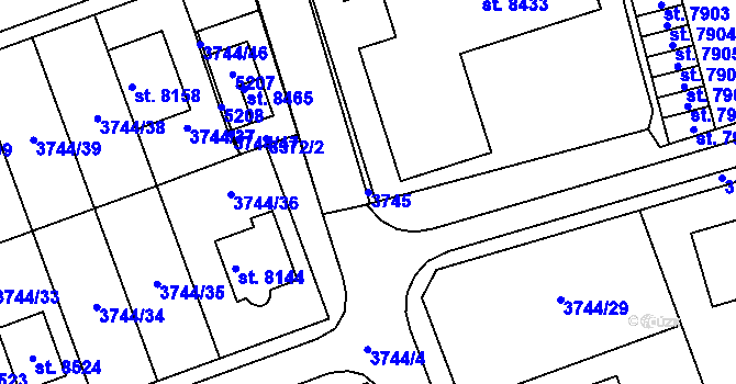 Parcela st. 3745 v KÚ Kroměříž, Katastrální mapa