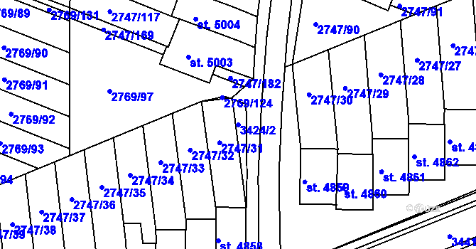 Parcela st. 3424/2 v KÚ Kroměříž, Katastrální mapa