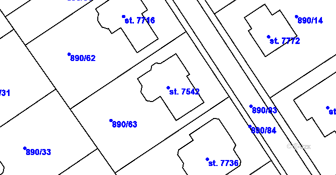 Parcela st. 7542 v KÚ Kroměříž, Katastrální mapa