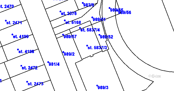 Parcela st. 5837/3 v KÚ Kroměříž, Katastrální mapa