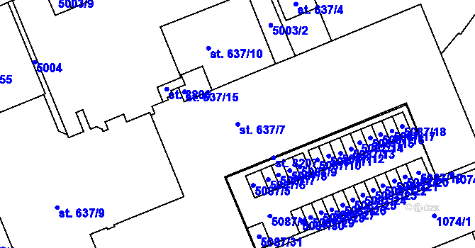 Parcela st. 637/7 v KÚ Kroměříž, Katastrální mapa