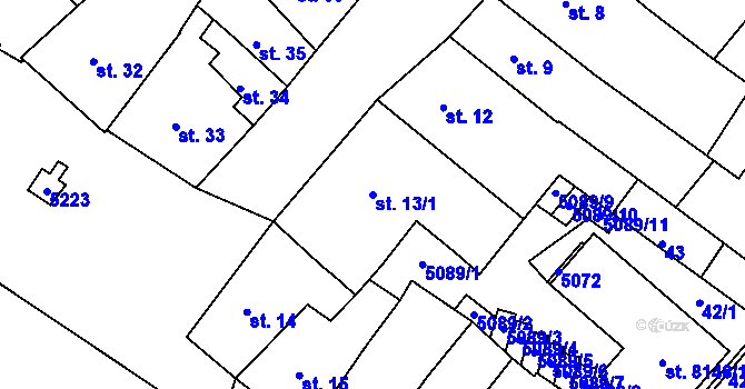 Parcela st. 13/1 v KÚ Kroměříž, Katastrální mapa