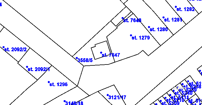 Parcela st. 7647 v KÚ Kroměříž, Katastrální mapa