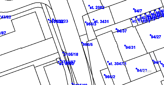 Parcela st. 966/5 v KÚ Kroměříž, Katastrální mapa