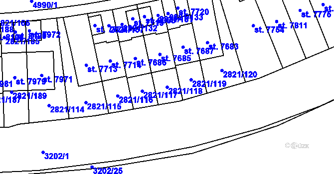 Parcela st. 2821/118 v KÚ Kroměříž, Katastrální mapa