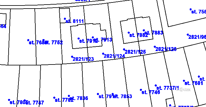 Parcela st. 2821/124 v KÚ Kroměříž, Katastrální mapa