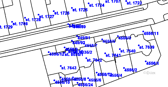 Parcela st. 4556/7 v KÚ Kroměříž, Katastrální mapa