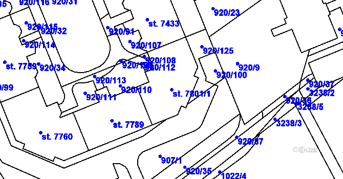 Parcela st. 7801/1 v KÚ Kroměříž, Katastrální mapa