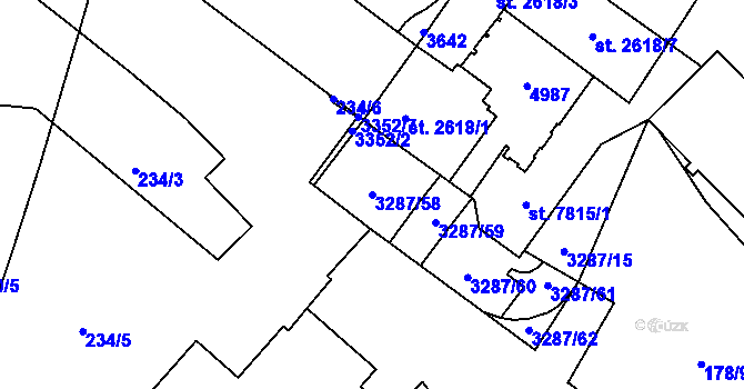 Parcela st. 3287/58 v KÚ Kroměříž, Katastrální mapa