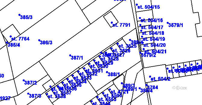 Parcela st. 388/3 v KÚ Kroměříž, Katastrální mapa