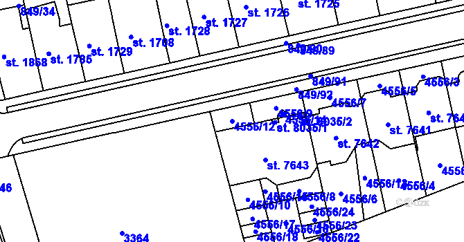 Parcela st. 4556/12 v KÚ Kroměříž, Katastrální mapa