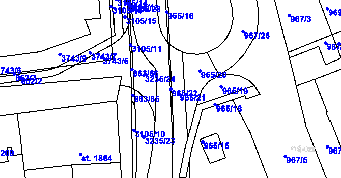 Parcela st. 965/22 v KÚ Kroměříž, Katastrální mapa
