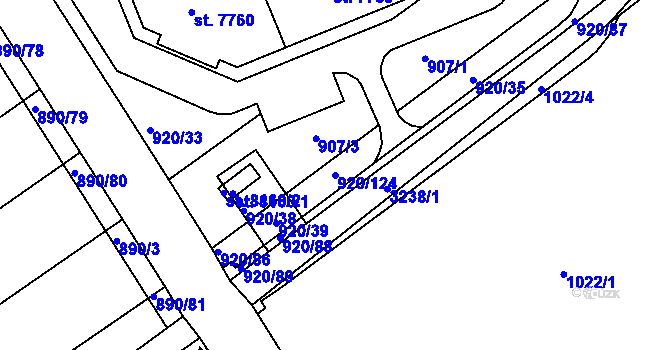 Parcela st. 920/124 v KÚ Kroměříž, Katastrální mapa